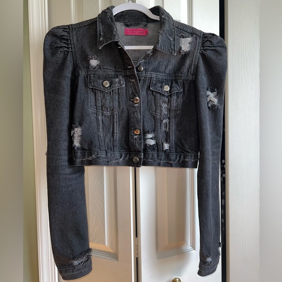 BOOHOO PUFF SLEEVE CROPPED DENIM JACKET SIZE 6 - Picture 3 of 10